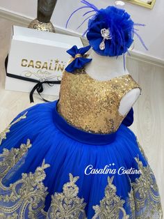 Blue Gold Dress, Royal Blue And Gold Wedding, Flower Girl Toddler, Maya Dress, Gold Flower Girl, Navy Blue And Gold Wedding, Blue And Gold Dress, Harmony Of Colors, Gold Sequin Fabric