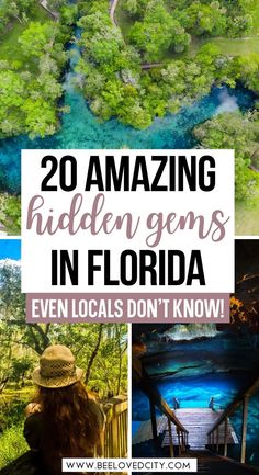 several photos with the words 20 amazing hidden gems in florida