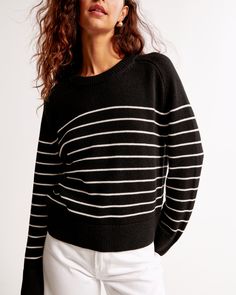 Elevate your wardrobe with the A&F Madeline Cotton Crew Sweater in Black Stripe, a testament to timeless style and comfort. This sweater is crafted from a luxurious blend of cotton, nylon, and viscose, ensuring a soft touch and easy fit. Perfect for versatile styling, it features classic rib trims at the crew neckline, hem, and cuffs.

- Size: S
- Color: Black Stripe
- Material: Cotton, Nylon, Viscose
- Gender: Female
- Age Group: Adult

Designed for sustainability, this piece supports Abercromb Black And White Stripe Sweater, Blue Jumpers, Black Jumper, Chic Skirts, Cotton Jumper, Softest Sweater, Striped Sweater, Cotton Knit, Crewneck Sweater