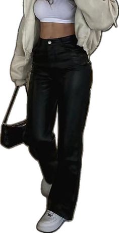 High-waisted Leather Pants For Fall, Fall High-waisted Leather Pants, Black Faux Leather Pants For Winter, Black Faux Leather Pants For Fall, Black Faux Leather Straight Leg Bottoms, Wide Leg Leather Pants For Going Out, Casual Straight Leather Pants, Casual Straight Leg Faux Leather Bottoms, Straight Leg Faux Leather Pants For Night Out