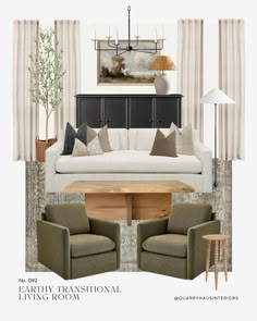 the living room is decorated in neutral colors