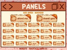 a screen shot of the game panel with some food items on it, including breads and