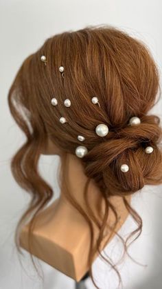 Wedding Hair Updo Red Hair, Red Hair Wedding Updo, Hairstyles With Red Accessories, Red Hair Bridal Hairstyles, Red Hair Brides, Red Wedding Hair, Fishtail Bun, Fishtail Updo