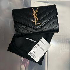 Size 5w X 3 1/2”H X 3/4”D Color Black (Nero) Saint Laurent Bags, Girly Bags, Saint Laurent Wallet, Yves Saint Laurent Bags, Yves Saint Laurent, Trendy Fashion, Wallets, Saint Laurent, Bag Lady