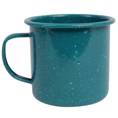 a blue ceramic mug with speckles on it