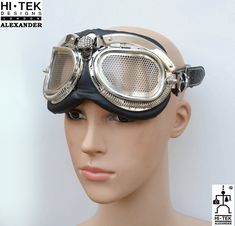 20% OFF WAS $188 NOW $150 Handmade retro futuristic, aviator,goth Steampunk goggles from Hi Tek Designs London. Has British made stainless steel lenses. Chunky solid construction with adjustable strap to fit any size head. suit for performance,magazine shooting,vedeo,party，club，collecting. Details Unisex Black leather strap. Silver metal brow . Stainless steel lenses in fish net design. Very unique design with black skull on the nose bridge . Measurement length of the frame is 20cm You can wear Futuristic Headpiece, Steampunk Motorcycle, Aviator Goggles, Steampunk Goggles, Corded Lace, Black Skulls, Retro Futuristic, Jewelry Tools, Nice Leather