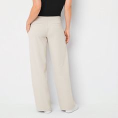 Comfort and style should be top of mind when deciding what to wear for the day, and Stylus' women's pull-on pants are perfect to complement everything in your wardrobe. This high-rise pant is crafted from soft stretch-knit and features a wide waistband for a slimming silhouette with side slant pockets for your key essentials.Front Style: Flat FrontClosure Type: Pull OnFit: Regular FitPockets: 2 Front Slip Pockets, 2 Back Faux PocketsRise: High RiseFiber Content: 83% Polyester, 17% SpandexFabric Casual Pull-on Style Elastane Dress Pants, Casual Pull-on Elastane Dress Pants, Straight Sweatpants For Workwear In Spring, Chic Beige Pull-on Style Pants, Versatile Wide-leg Sweatpants For Work, Pull-on Style Wide-leg Elastane Bottoms, Versatile Wide Leg Sweatpants For Work, Beige Pull-on High-waisted Pants, Pull-on Style Bottoms For Business Casual