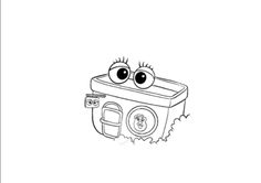 a cartoon drawing of a camera with eyes on it's face and an eyeball in