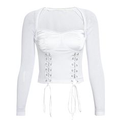 FREE SHIPPING Lace up Knitted Blouses Tops Women Vintage Autumn Mesh Slim Blouse Shirt Long Sleeve White Streetwear Blouse Blusas JKP2114 White Fitted Long Sleeve Top For Summer, Fitted White Long Sleeve Top For Summer, Streetwear Blouse, Forest Fashion, White Streetwear, Slim Blouse, Vintage Autumn, Vintage Crop Tops, Crop Top Casual