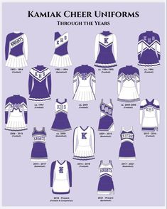 some cheer uniforms that are purple and white