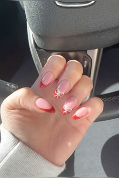 Bow Nail Art Designs, Red Nail Inspo, Bow Trend, Acrylic Nails Almond Shape, Bow Nail Art, Bow Nail, Girly Acrylic Nails, Summery Nails, Short Acrylic Nails Designs