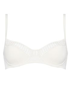 white graphic lace trim underbust wire padded cups adjustable spaghetti straps rear hook and eye fastening White Underwire Bra With Removable Cups, Elegant White Bra With Removable Cups, Elegant White Bra With Spaghetti Straps, White Fitted Bra With Spaghetti Straps, Summer Full Cup Bra With Removable Pads, Underwire Bra With Delicate Straps, White Lace Underwire Bra, Elegant White Underbust Bra, Classic White Summer Bra