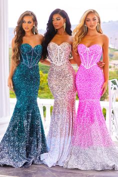 PS22346 Hot Pink Portia And Scarlett, Strapless Long Dress, Scarlett Dresses, Gorgeous Prom Dresses, Trumpet Dress, Strapless Bustier, Ombre Fashion, Strapless Sweetheart Neckline, Unique Prom Dresses