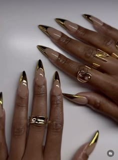 Aries Women, Perfect Manicure, Gold Nail, Almond Nails Designs, Almond Acrylic Nails, Nail Swag, Astrological Sign