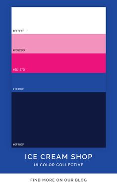 the ice cream shop color scheme is shown in blue, pink and purple colors with text that reads find more on our blog