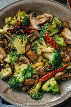 broccoli and mushrooms stir fry in a bowl