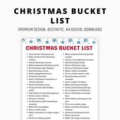 the christmas bucket list is shown in red and blue