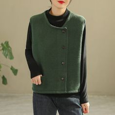 Details: Gender: Women Item Type: Vest Material: Cotton, Spandex Pattern Type: Solid Season: Spring, Autumn Style: Leisure, Daily, Retro Occasion: Going Out, Daily Size: One Size Length: 60.00 cm/ 23.62 " Bust: 110.00 cm/ 43.31 " Shoulder: 42.00 cm/ 16.54 " Hem: 110.00 cm/ 43.31 " Green Stretch Vest, Green Winter Vest With Buttons, Green Winter Vest Top, Fitted Green Casual Sweater Vest, Fitted Green Sweater Vest For Fall, Loose Vest, Brown Beige, Suits You, Cotton Spandex