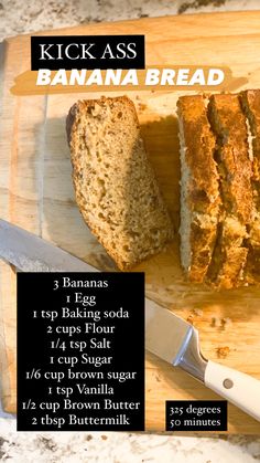 a banana bread cut in half on a cutting board