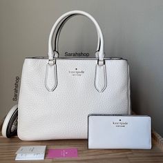 100% Authentic Brand New With Tags Wkr00168 Leighton Large Satchel Parchment And Gold Hardware Comes With A Matching Wallet 12”Top, 13”Bottom (L) X 9.5” (H) X 5” (D) Handles Are 6.5” Drop Long Shoulder Strap Included Kate Spade Handbags White, Kate Spade White Satchel For Travel, Kate Spade White Shoulder Bag, Kate Spade White Shoulder Bag With Top Carry Handle, Kate Spade White Rectangular Satchel, Kate Spade White Top Handle Satchel, Kate Spade Bag, Gold Hardware, Kate Spade