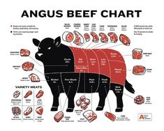 the diagram shows how to cut up an animal's body and its parts, including meat