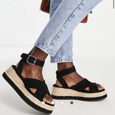 Truffle Collection Chunky Flatform Espadrille In Black Size 9. New With Tags. Black Sandals With Lug Sole For Spring, Trendy Black Sandals With Lug Sole, Truffles, Women's Shoes Sandals, Black Color, Shoes Sandals, Espadrilles, Women Shoes, Sandals