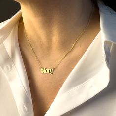 PERSONALIZED ∙ N A M E ∙ N E C K L A C E * Base Material: High-Quality Solid 925 Sterling Silver. * Finish: Sterling Silver ∙ 18K Gold (A thick layer of gold plating) * Dimensions: Depending on your font choice, height sizes range from 9 mm to 11 mm Uppercase and height sizes range from 3  mm to 7 mm lowercase. *  All our necklaces are lovingly crafted by hand, and uniquely customized  ♡ H O W ∙ T O ∙ CUSTOMIZE  ∙  O R D E R 1) Select Color 2) Select Chain length 3) Use the 'PERSONALIZATION BOX' Gold-plated Name Necklace For Anniversary, Gold Plated Name Necklace For Anniversary, Tarnish Resistant Gold Plated Name Necklace For Anniversary, Everyday Gold-plated Yellow Gold Name Necklace, Everyday Yellow Gold Plated Name Necklace, Anniversary Gold Plated Tarnish Resistant Name Necklace, Everyday Yellow Gold-plated Name Necklace, Minimalist Gold Nameplate Custom Necklace, Gold Cadmium-free Jewelry For Anniversary