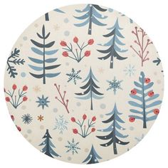 a white background with trees and snowflakes