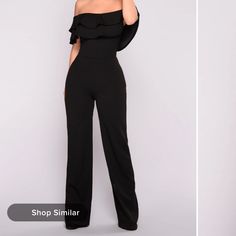 Ruffle Jumpsuit. Fashion Nova. Brand New. Size M. Please Note They Are Long Solid Evening Jumpsuits And Rompers With Ruffles, Trendy Solid Jumpsuits And Rompers For Date Night, Trendy Solid Color Jumpsuits And Rompers For Date Night, Casual High Waist Jumpsuits And Rompers For Evening, Casual Evening High Waist Jumpsuits And Rompers, Chic Strapless Jumpsuit With Ruffles For Evening, Chic Evening Strapless Jumpsuit With Ruffles, Ruffled Jumpsuits And Rompers For Work, Elegant Strapless Jumpsuit With Ruffles For Night Out