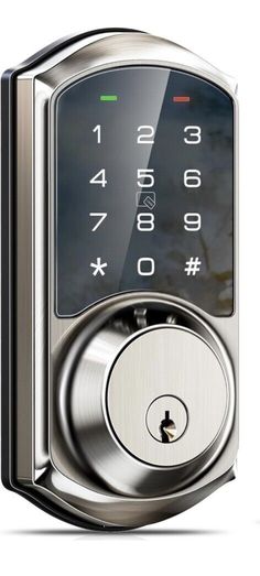 an electronic door lock with the number one on it's screen and keypad