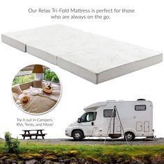 an advertisement for the campervan company with images of mattresses and camping equipment