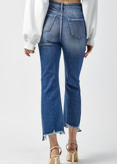 Risen High Rise Crop Jean with Step Hem Rise 11" Inseam 26.5 Moon Graphic Tee, Jeans Models, Ribbed Bodysuit, Judy Blue Jeans, Designer Jeans, One Piece Dress, Dark Wash Jeans, Sweatshirt Dress, Top Trends