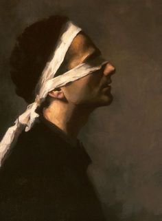 a painting of a man with bandages on his head