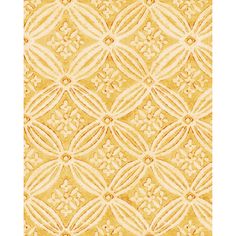 a yellow and white rug with an intricate design