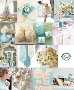 a collage of blue and white wedding colors