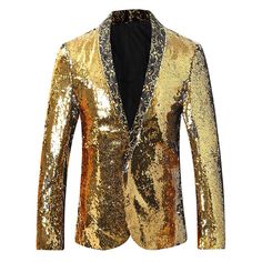 Men's Mystery Two-Tone Sequins Shawl Collar Tuxedo Gold-Silver - www.tuxedoaction.com Outfit Herren, Silver Shawl, Shawl Collar Tuxedo, Party Jacket, Button Shawl, Red Carpet Party, Jacket Details, Party Jackets, Gold Jacket