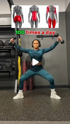 a woman doing exercises in front of a gym machine with the words, 100 times a day