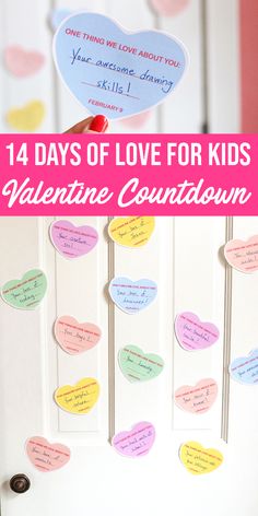 valentine's day crafts for kids with hearts hanging from the door and handwritten messages on them