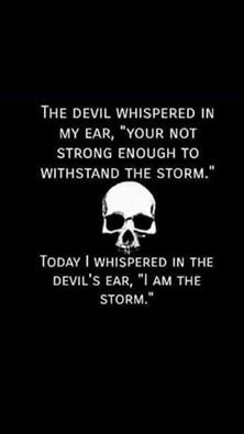 a black background with an image of a skull and the words, the devil whipped in my ear, your not strong enough to