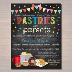 a chalkboard poster for pastries with parents