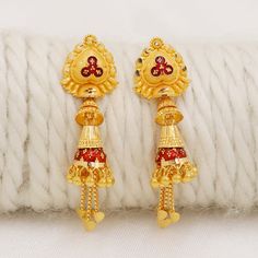 Please click -- Learn more about this item -- below for a full description 22k gold earrings jewelry set handmade jewelry made in India metal is genuine gold, metal purity is 22 karat gold weight is 6.33 grams approx. length is 4.4 centimeter width is 1.2 centimeter approx. please note the earrings comes with normal slicon/metal backs, if you want real gold screw you may contact after purchase, gold screw can be provide at extra cost. Handmade genuine gold jewelry from india. please feel free to 22k Gold Temple Jewelry Earrings As Gift, 22k Gold Earrings With Latkans For Gift, Hallmarked 22k Gold Danglers As Gift, Gift 22k Gold Meenakari Jhumkas, 22k Gold Temple Jewelry Danglers As Gift, 22k Gold Chandbali Earrings As Gift, 22k Gold Drop Earrings Danglers For Diwali, 22k Gold Chandbali Earrings For Gift, Gold-plated Jhumkas For Gift