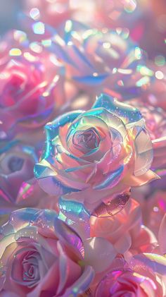 pink roses with holographics are arranged in a pattern on the surface,