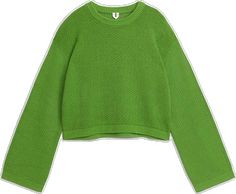 a green cropped sweater with an open back and ribbings on the shoulders