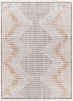 a beige and white rug with an abstract design