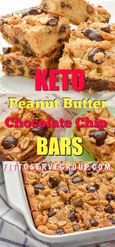 keto peanut butter chocolate chip bars on a plate