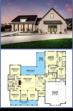 two story house plans with an open floor plan, and a second story addition to the front