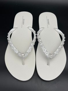 White Bridal Flip Flops, Rhinestone Flower Wedding Flip Flops, Bridesmaid Sandals, Beach Wedding Flip Flops - Etsy Beach Wedding Flip Flops, Sparkly Flip Flops, Bridesmaid Flip Flops, Fancy Flip Flops, Bridesmaid Sandals, Bridal Flip Flops, Bling Flip Flops, Old Navy Flip Flops, Wedding Flip Flops