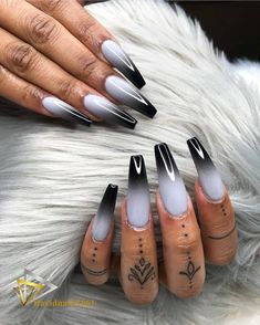 Ombre Nail Colors Ideas Winter 2023-2024: 17 Stylish Suggestions - thepinkgoose.com Ombre Nail Colors, Black Ombre Nails, Grey Acrylic Nails, Grey Nail Designs, Ombre Acrylic Nails, Her Nails