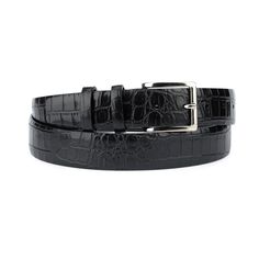 "Buy Mens dress belts Mens crocodile belt Classic leather belt Croc belts 3.5 cm No stitching Formal dress belt BELT SIZE: Choose from drop down menu above BELT HEIGHT: 1 3/8\" | 3.5 cm LEATHER: Genuine Italian leather COLOR: Black BUCKLE: Metal in silver color CONDITION: New INCLUDED: Dust bag ALL BELTS ARE MEASURED FROM THE LEATHER PART'S END TO THE MIDDLE HOLE. PAYMENT Shopping on Etsy is 100% safe. I accept Paypal to make your payment process totally secure. Paypal also protect your financia Crocodile Leather Bags, Luxury Fitted Black Belt, Elegant Leather Belt With Crocodile Pattern, Black Self Belt For Business, Elegant Formal Belt Buckles With Crocodile Pattern, Luxury Business Belt With Crocodile Pattern, Elegant Formal Belt Buckle With Crocodile Pattern, Luxury Crocodile Pattern Belt For Business, Classic Business Belt With Crocodile Pattern