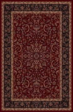 a red and black rug with an ornate design